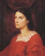 George Frederick, Portrait of Lady Wolverton,nee Georgiana Tufnell,half length,earing a red dress (mk37)